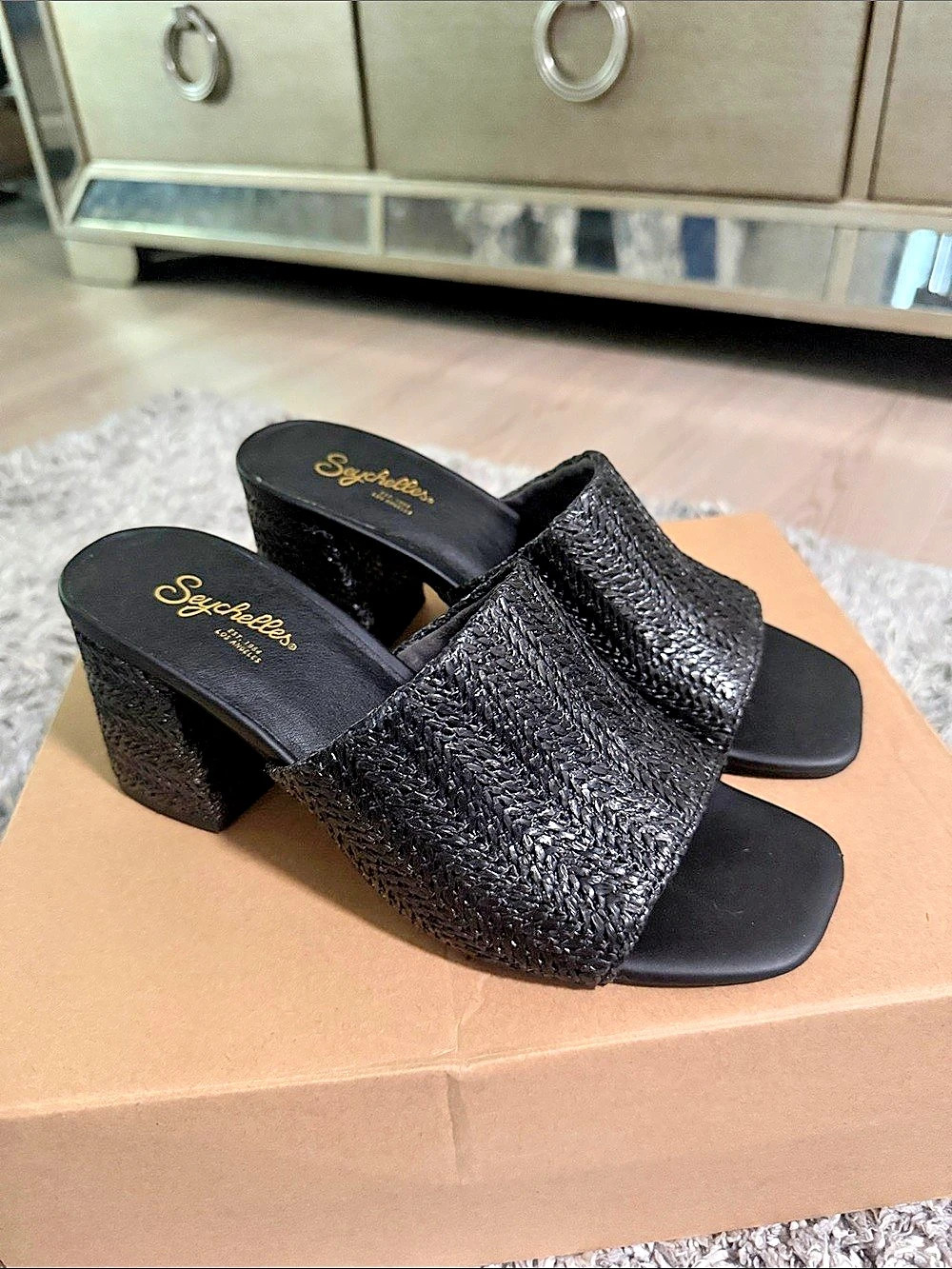 SEYCHELLES ADAPT RAFFIA BLOCK HEEL SANDAL - LIKE NEW